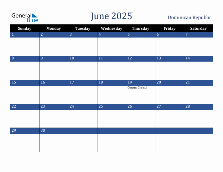 June 2025 Calendar with Dominican Republic Holidays