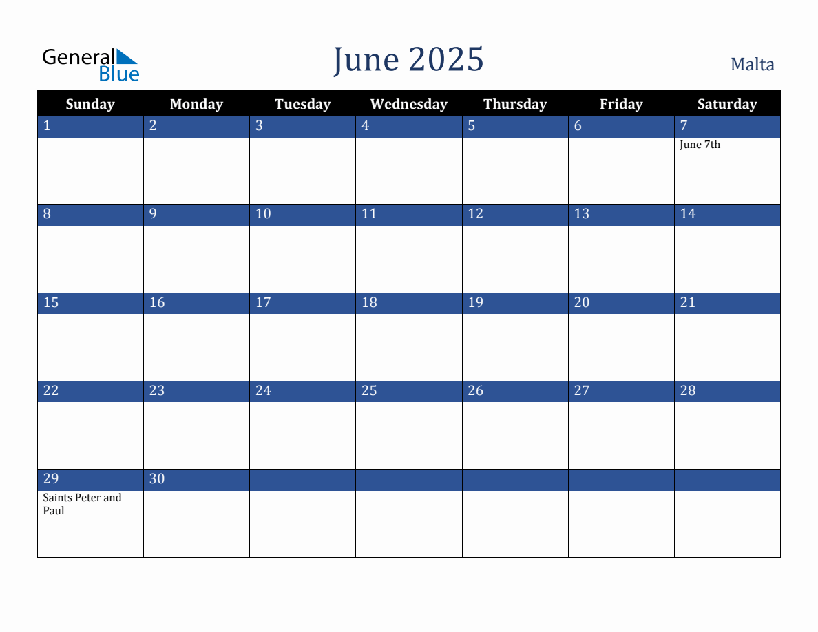 June 2025 Malta Holiday Calendar