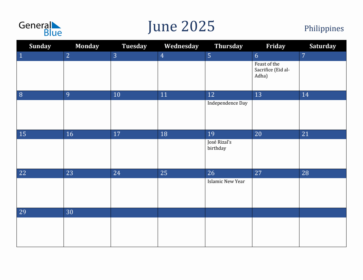 June 2025 Philippines Holiday Calendar