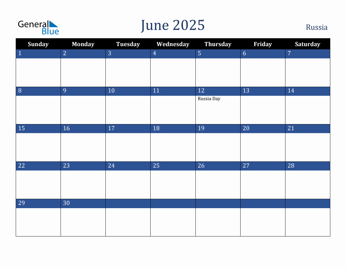 June 2025 Russia Holiday Calendar