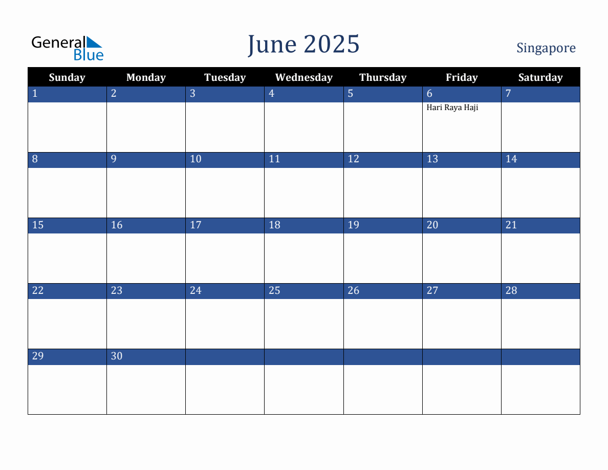 June 2025 Singapore Holiday Calendar