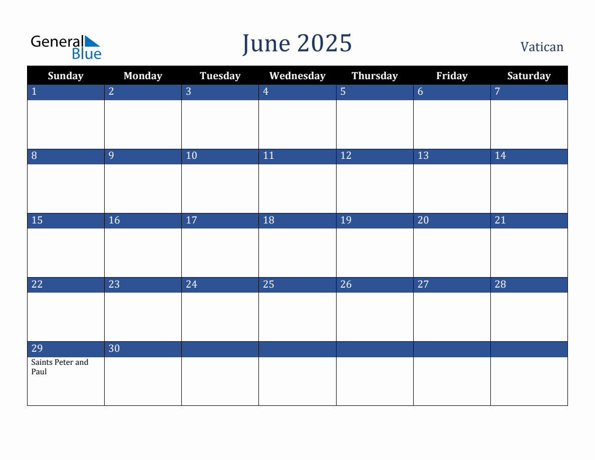June 2025 Vatican Holiday Calendar