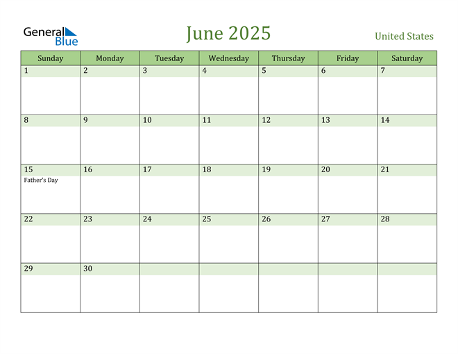 June 2025 Calendar with United States Holidays