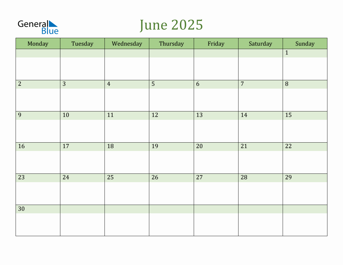 Fillable June 2025 Calendar