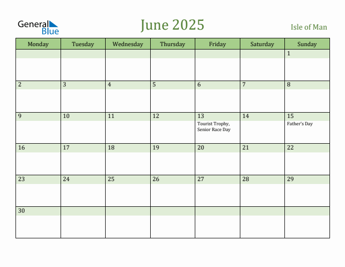 June 2025 Calendar with Isle of Man Holidays