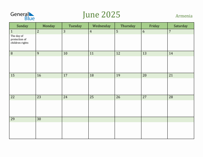 June 2025 Calendar with Armenia Holidays