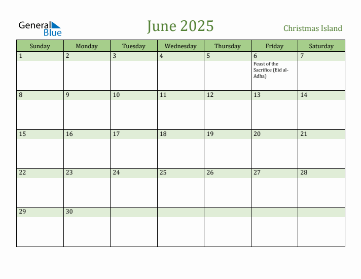 June 2025 Calendar with Christmas Island Holidays