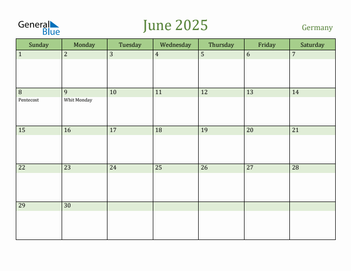 June 2025 Calendar with Germany Holidays