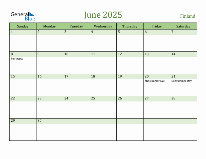June 2025 Calendar with Finland Holidays