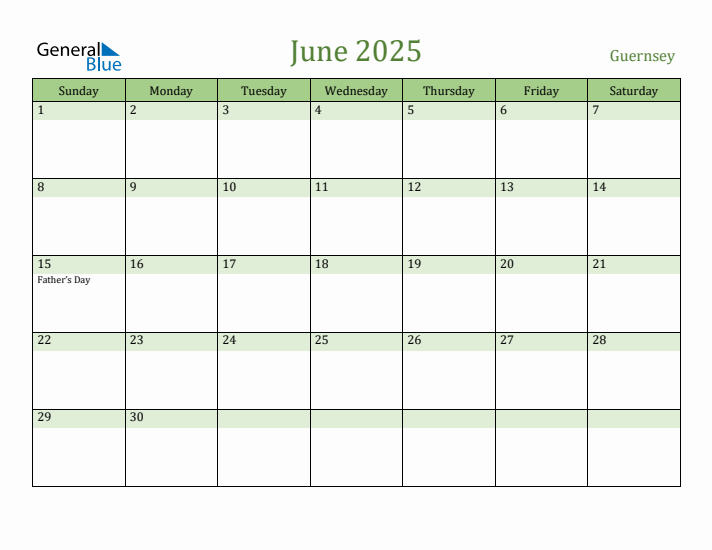 June 2025 Calendar with Guernsey Holidays