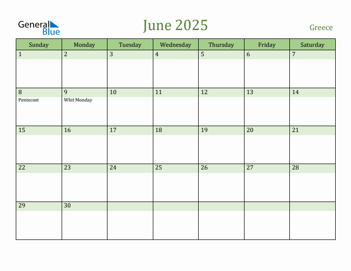 June 2025 Calendar with Greece Holidays