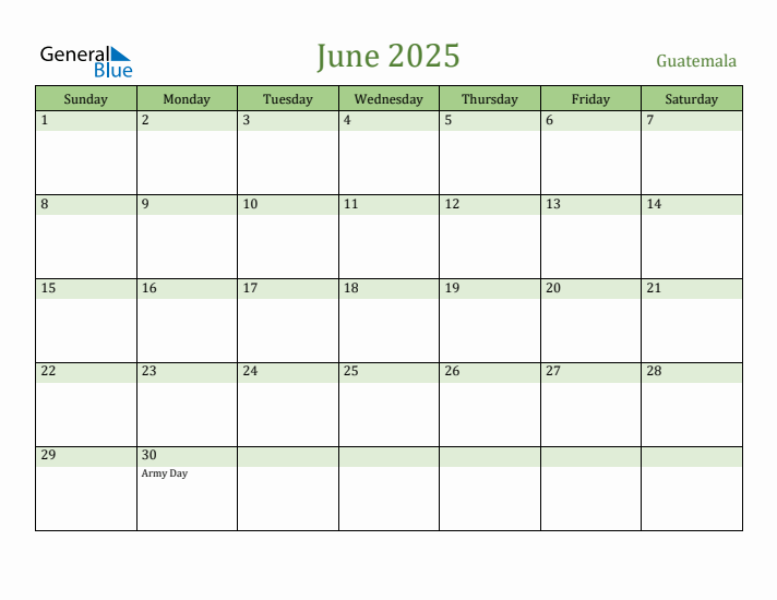 June 2025 Calendar with Guatemala Holidays