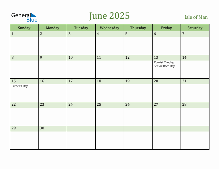 June 2025 Calendar with Isle of Man Holidays