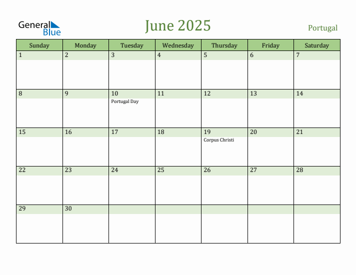 June 2025 Calendar with Portugal Holidays