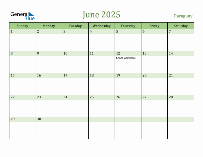 June 2025 Calendar with Paraguay Holidays