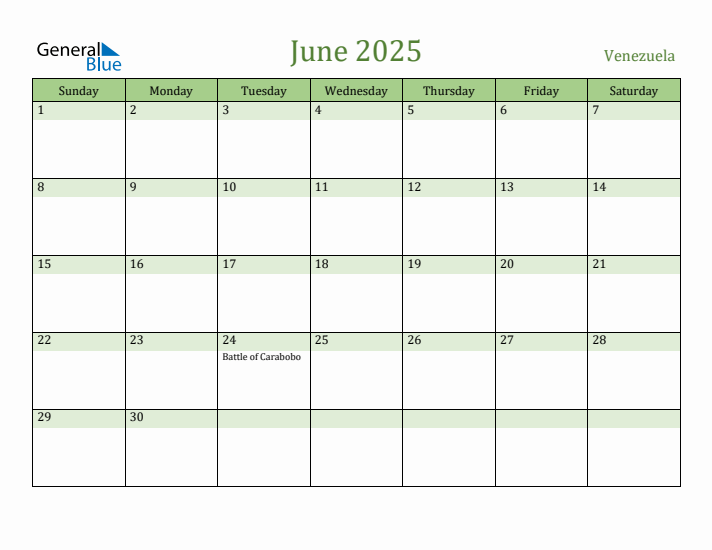 June 2025 Calendar with Venezuela Holidays