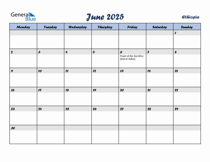 June 2025 Calendar with Holidays in Ethiopia