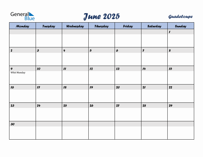 June 2025 Calendar with Holidays in Guadeloupe