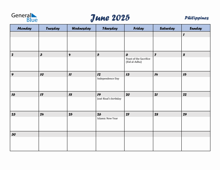 June 2025 Calendar with Holidays in Philippines