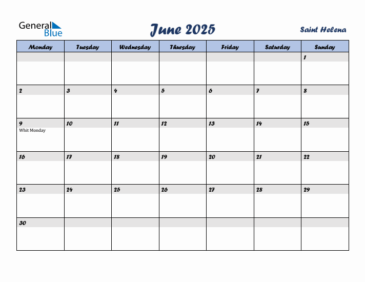 June 2025 Calendar with Holidays in Saint Helena