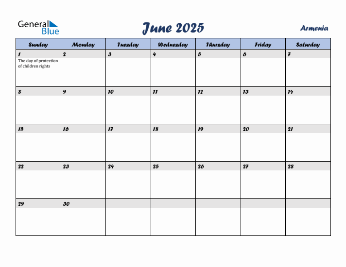 June 2025 Calendar with Holidays in Armenia