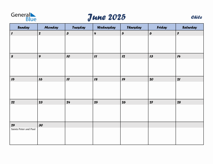 June 2025 Calendar with Holidays in Chile