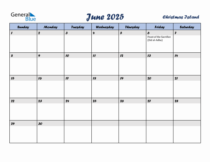 June 2025 Calendar with Holidays in Christmas Island