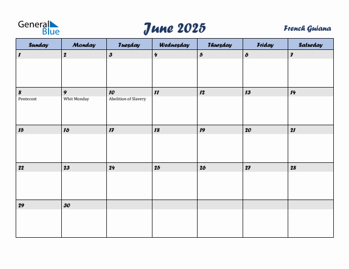 June 2025 Calendar with Holidays in French Guiana