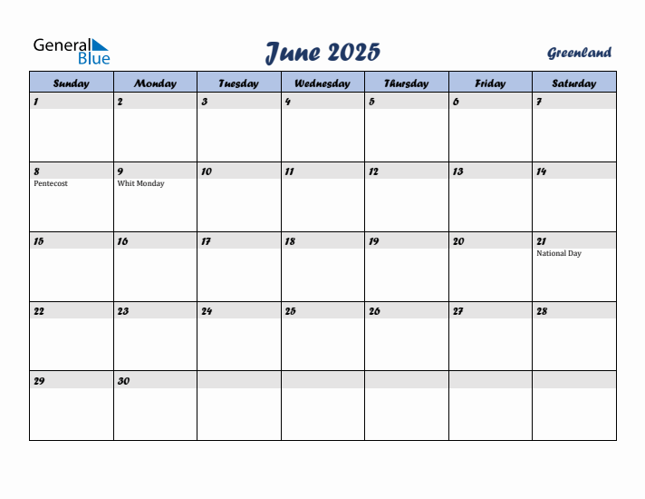 June 2025 Calendar with Holidays in Greenland
