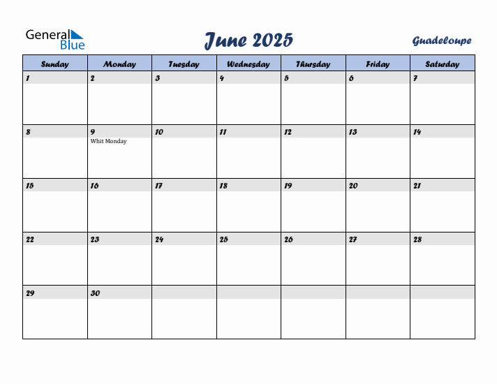 June 2025 Calendar with Holidays in Guadeloupe