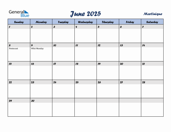 June 2025 Calendar with Holidays in Martinique