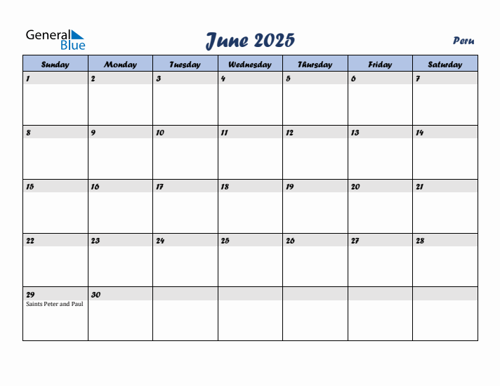June 2025 Calendar with Holidays in Peru