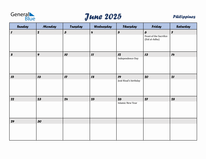 June 2025 Calendar with Holidays in Philippines