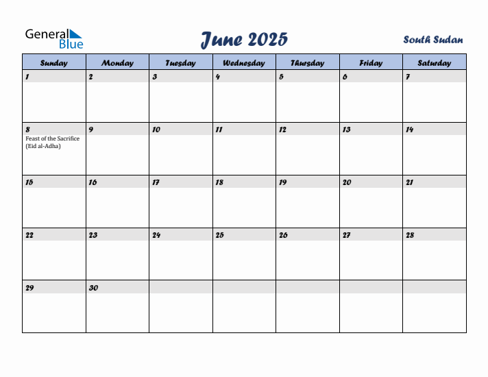 June 2025 Calendar with Holidays in South Sudan