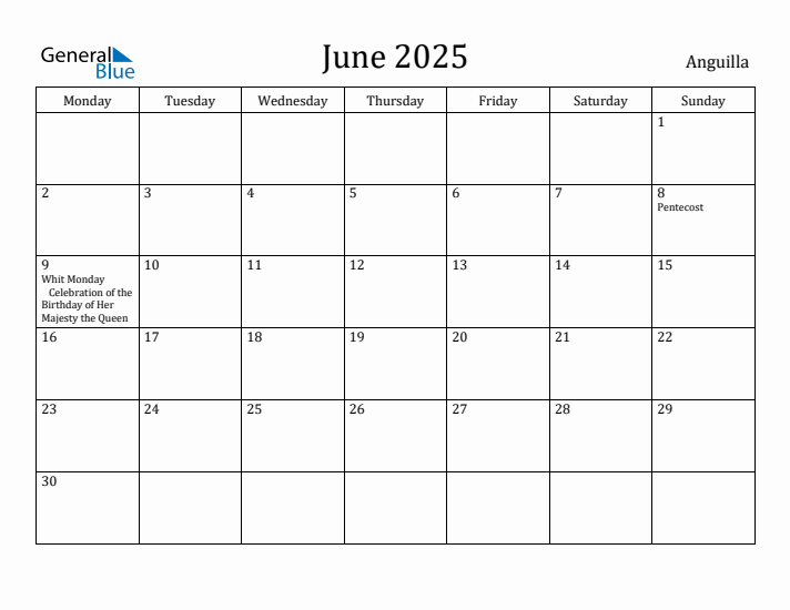 June 2025 Calendar Anguilla