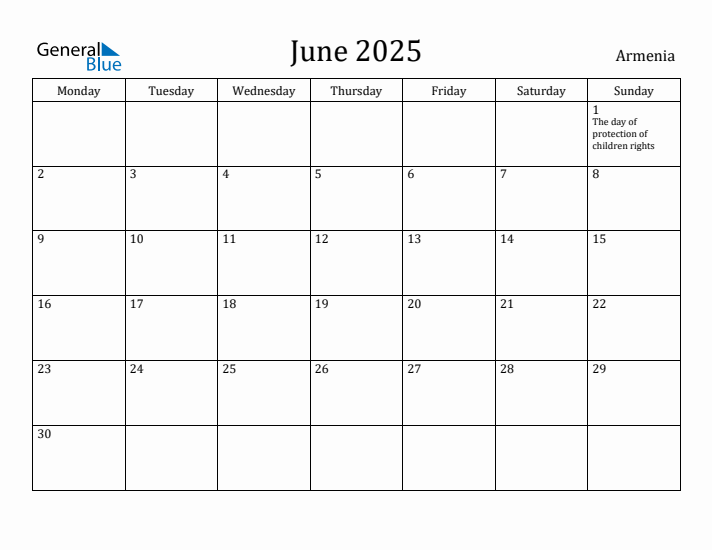 June 2025 Calendar Armenia