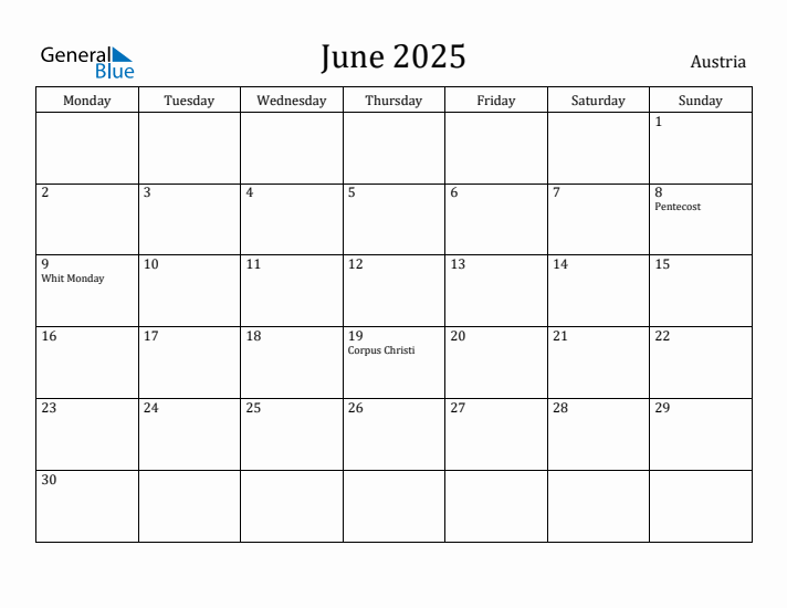 June 2025 Calendar Austria