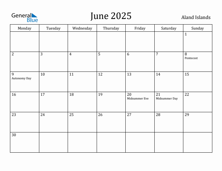 June 2025 Calendar Aland Islands