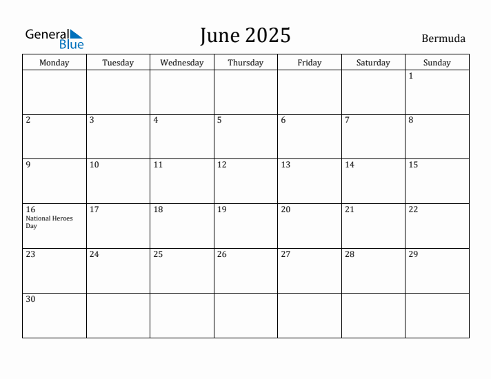 June 2025 Calendar Bermuda