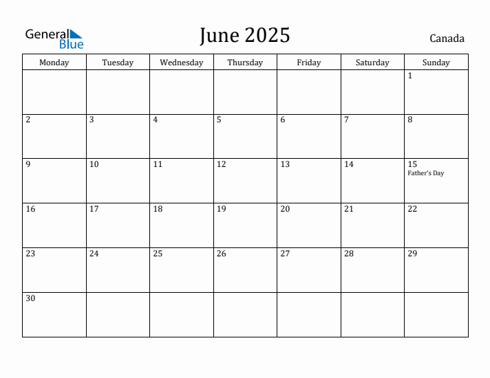 June 2025 Calendar Canada