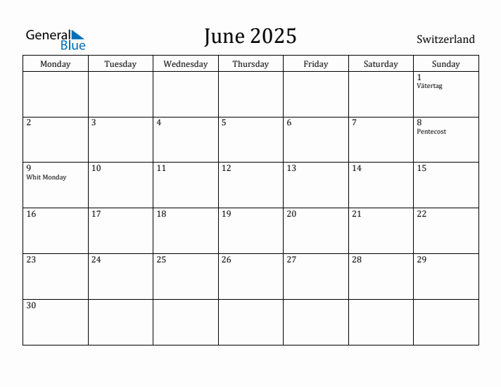 June 2025 Calendar Switzerland