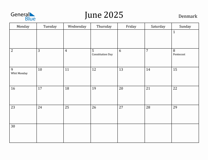 June 2025 Calendar Denmark