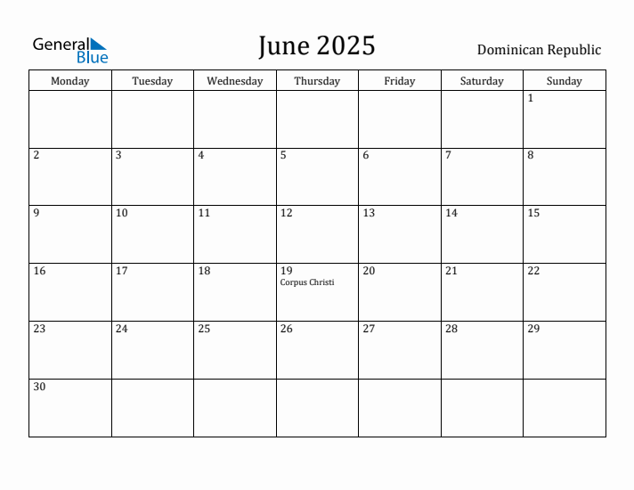 June 2025 Calendar Dominican Republic
