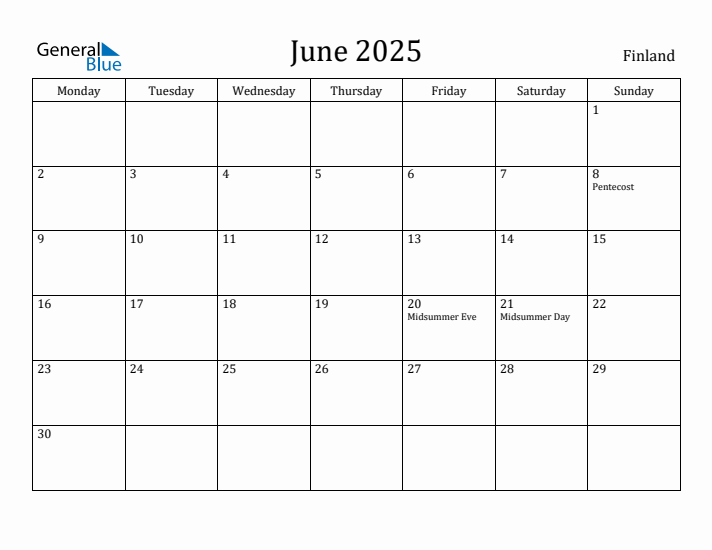 June 2025 Calendar Finland