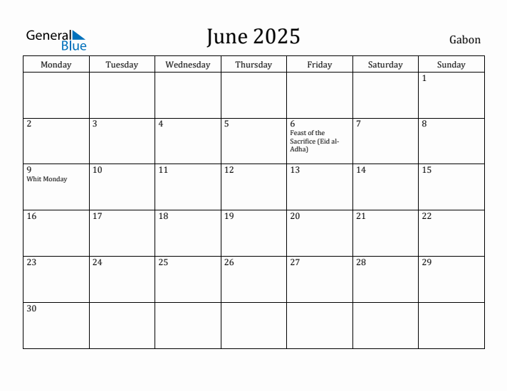 June 2025 Calendar Gabon