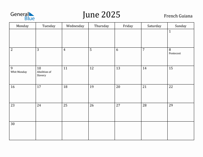 June 2025 Calendar French Guiana