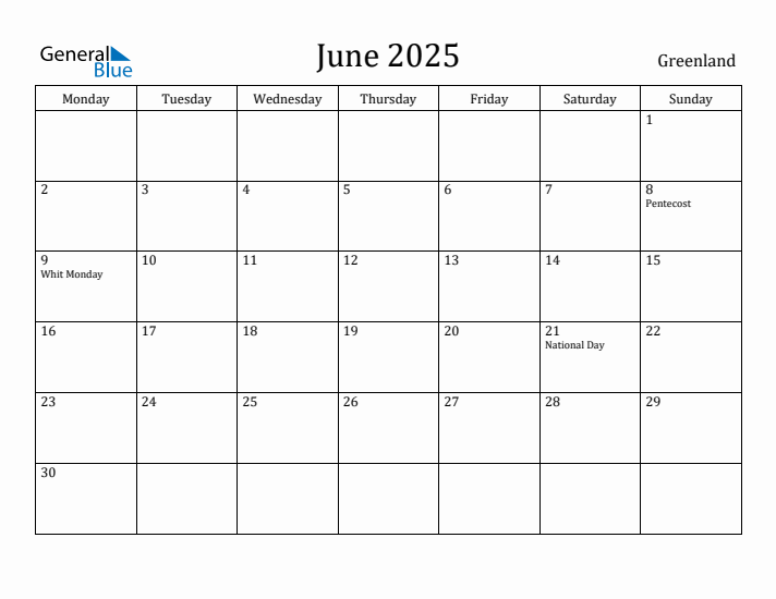 June 2025 Calendar Greenland