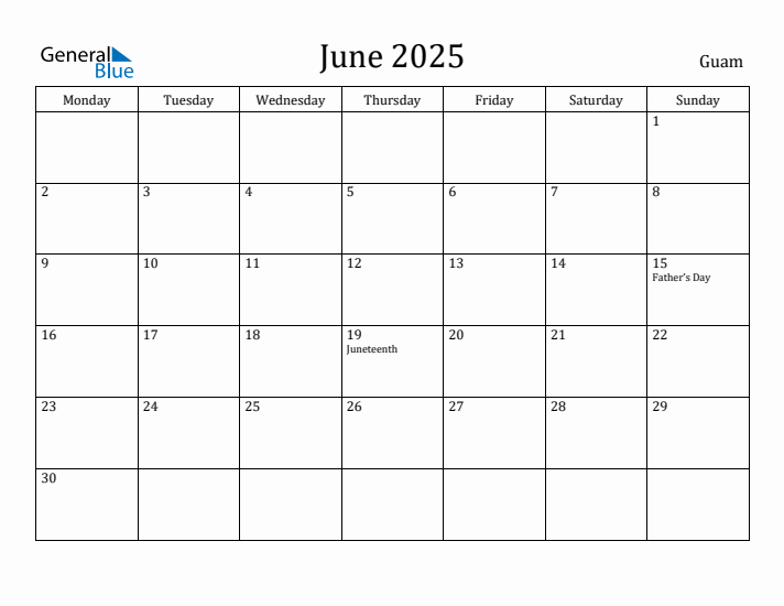 June 2025 Calendar Guam
