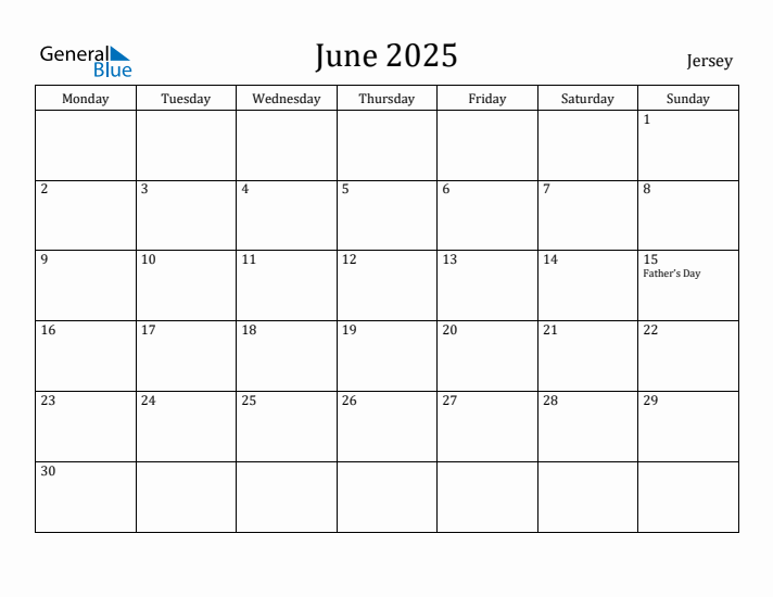 June 2025 Calendar Jersey