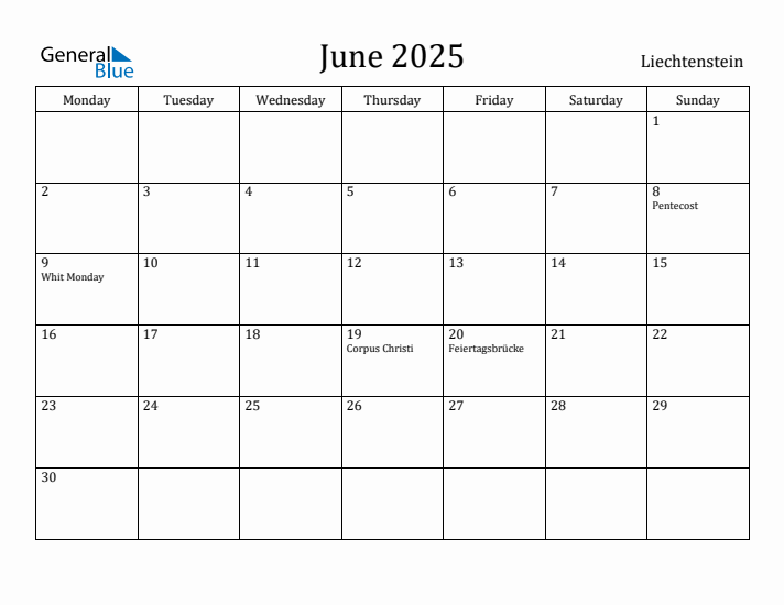 June 2025 Calendar Liechtenstein
